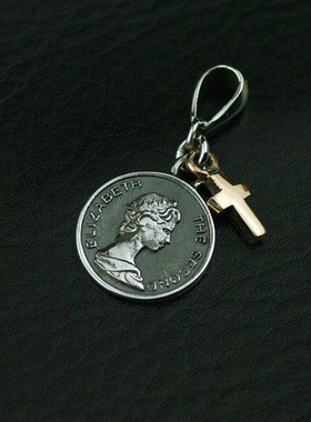 泰国进口女士复古925纯银十字架伊丽莎白二世头像小圆牌吊坠挂件