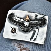 925纯银泰国原版 进口男士 复古印第安雄鹰平打方形皮带扣腰带扣头