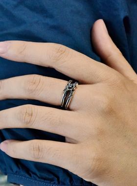 女士复古花朵纯银哥特风饰品戒指