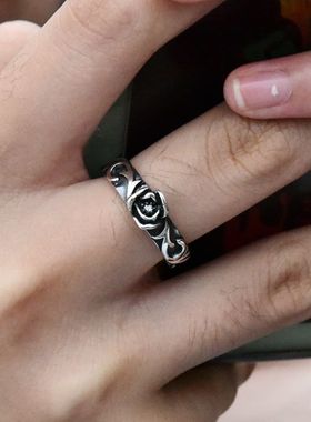 进口女士925纯银哥特小花朵戒指