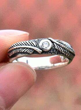 进口男女款925纯银细圈羽毛戒指