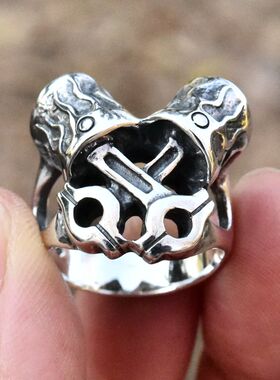 进口男士925纯银发动机机车戒指