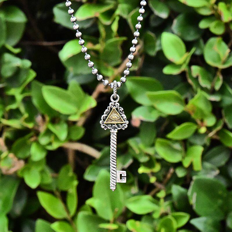 男女款原版进口三角形上帝之眼复古花纹钥匙泰银吊坠925纯银挂件