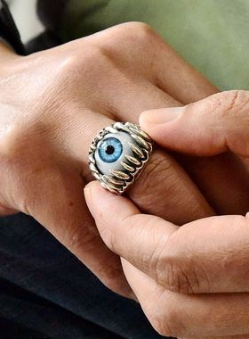 进口男士925纯银哥特眼珠戒指
