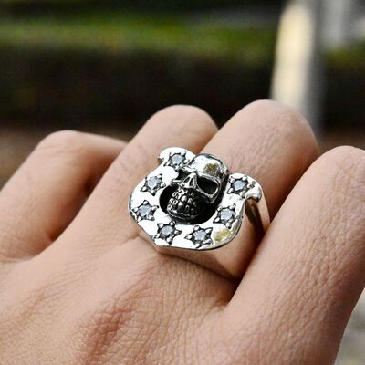 进口男士925纯银朋克马蹄铁戒指