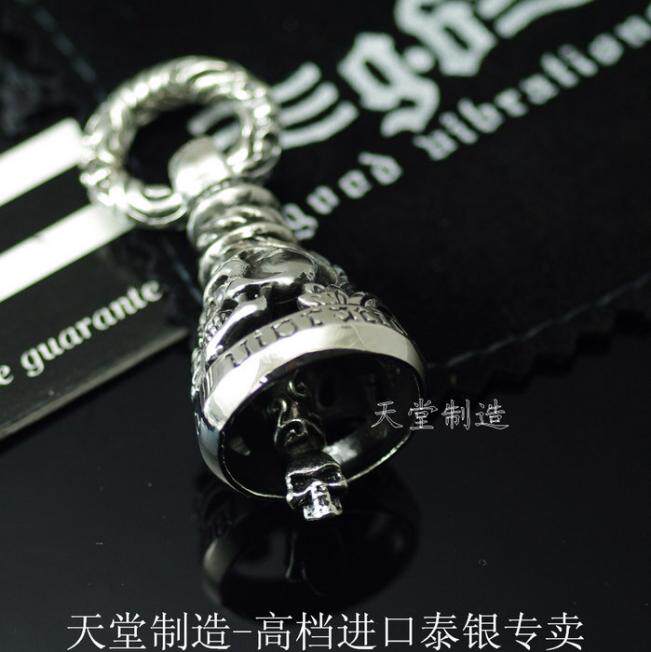 泰国进口男女款重工镶钻GV925纯银骷髅头铃铛朋克泰银吊坠挂件