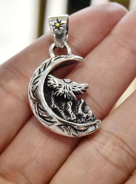 进口男士925纯银高山雄鹰月牙坠