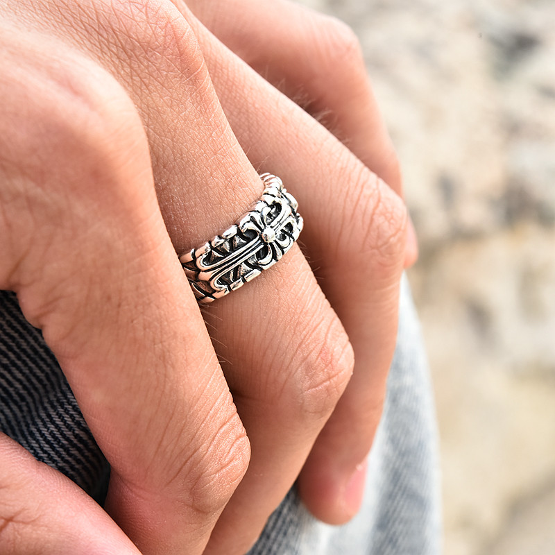 泰国男士十字架纯银朋克风戒指