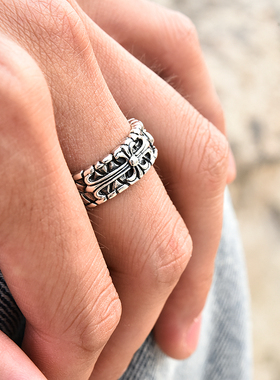 泰国男士十字架纯银朋克风戒指