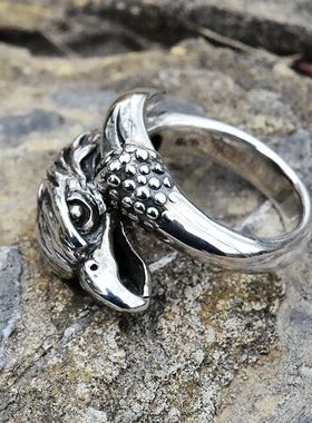泰国进口男女复古朋克鹰爪鹰头开口泰银戒925纯银重工指环可调节