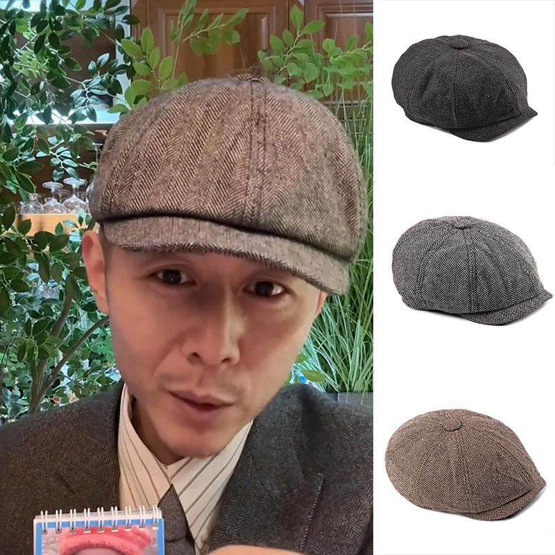 大冰同款复古英伦八角帽文艺范时尚格纹贝雷帽秋冬新款闭口鸭舌帽