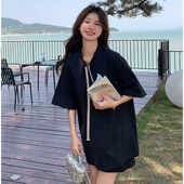高腰纯色休闲短裤 JKR2025夏季 女两件套 宽松显瘦短袖 衬衫 新款 韩版