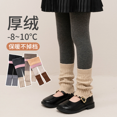 秋冬季加厚女童加绒打底裤儿童堆堆袜套女孩外穿九分连裤袜打底袜