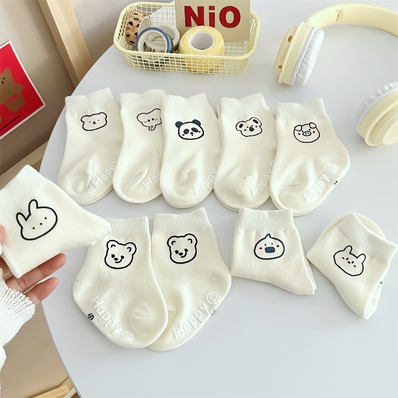 卡通宝宝袜子春秋纯棉白色中筒袜新生婴儿秋冬儿童防滑地板袜男女