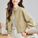 棉茧短外套女2025春装新款立领上衣小个子设计感小众夹克开衫，女装短外套，可风各