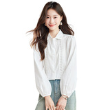 可风各长袖衬衫56024P75K120钩花镂空泡泡袖上衣通勤休闲Ins风，女装衬衫，可风各