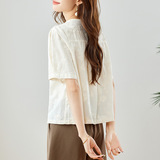 优雅刺绣圆领五分袖衬衫显瘦百搭气质上衣，女装衬衫，可风各