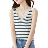 时尚条纹圆领无袖背心显瘦百搭夏季必备，女装背心吊带，可风各
