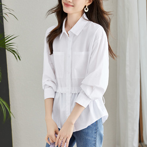 寬松休閑白襯衫女收腰顯瘦百搭遮肚上衣圖片