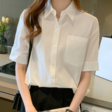 时尚百搭白色短袖衬衫女夏季新款韩版宽松显瘦上衣学生休闲衬衣，女装衬衫，可风各