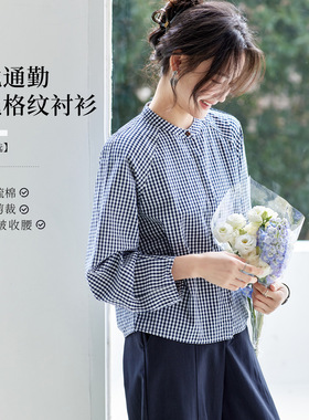 可风各格子长袖衬衫512061P76K152格子衬衫女长袖