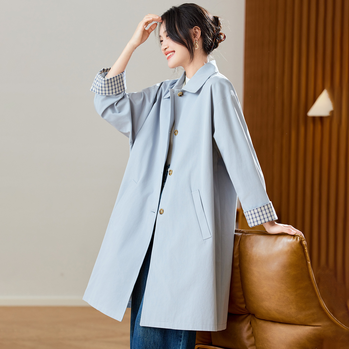 可风各风衣56004P150K240文艺范复古风衣外套，女装风衣，可风各