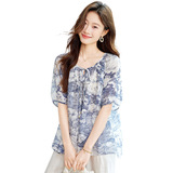 可风各苎麻衬衫55068P129K206.清新时尚印花衬衣，女装衬衫，可风各