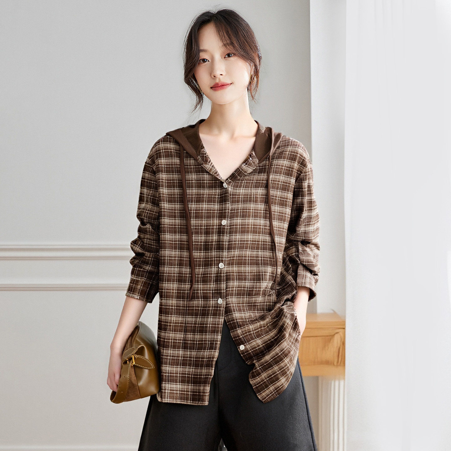 可风各连帽衫57089P99K158.4文艺连帽上衣时尚百搭外穿衬衣,女装衬衫,可风各