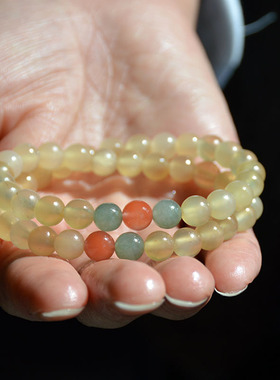 原创天然高山羊角佛珠手串南红翡翠文艺手链清肝火明目古风男女