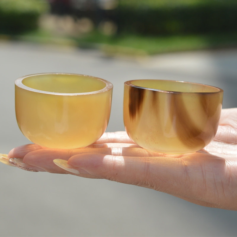天然精品牦牛角功夫杯茶杯套装家用茶碗快客杯白酒杯子中式文玩