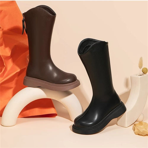 真皮女童鞋公主加绒长高筒马丁靴