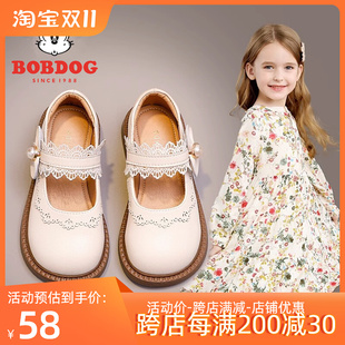 真皮女童鞋子儿童公主小皮鞋2023新款秋季女宝宝简约黑色演出单鞋