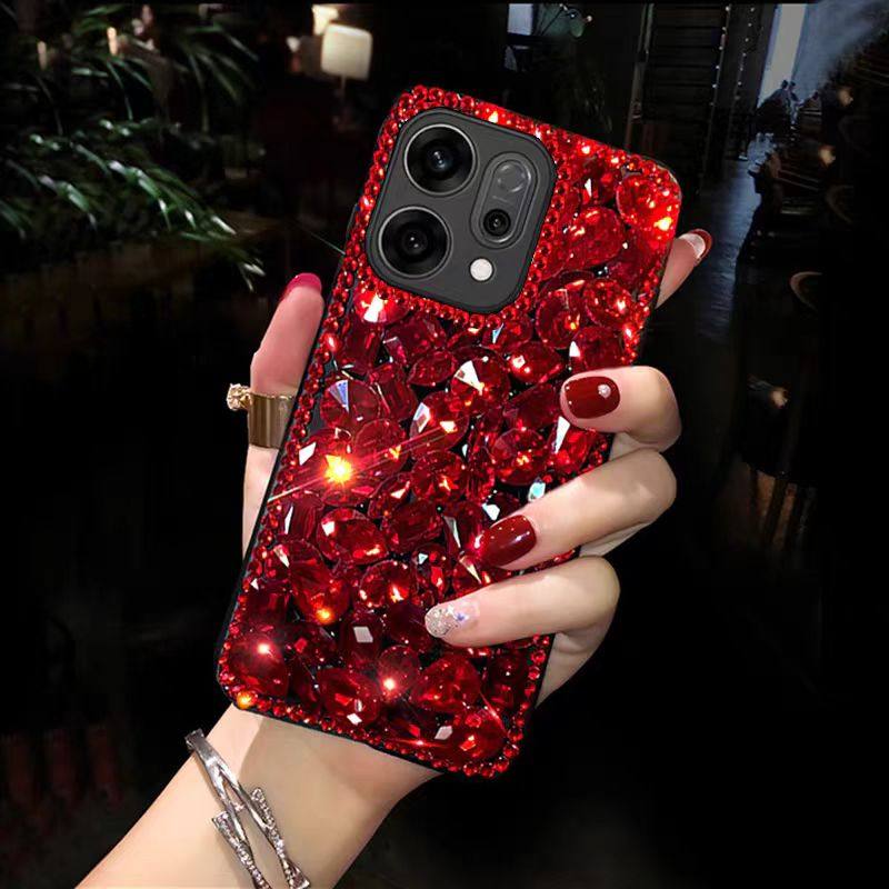 适用oppoReno15手机壳Reno14女款FindX9创意A3pro红色水钻Reno9全包防摔时尚K12X奢华A6Pro女K13Sturbo保护套