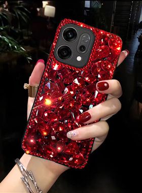 适用oppoReno10手机壳Reno14女款Find创意A3pro红色水钻Reno9全包防摔8时尚K12X奢华A6Pro女K13Sturbo保护套