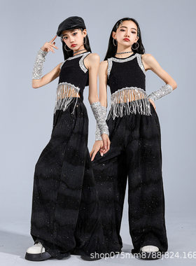 少儿爵士舞服装潮酷时髦女童jazz街舞皮裤表演出服女孩炸街舞蹈夏