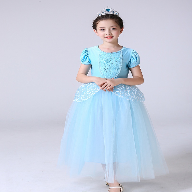 冰雪奇缘灰姑娘新款短袖公主裙女孩万圣节女童礼服 演出服装