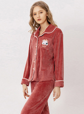 富妮来2024秋冬款联名汤姆猫海岛绒卡通女款家居服睡衣F-B6721