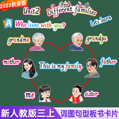 2025秋新人教版 PEP小学英语三年级上册单词句子型卡片公开课教具