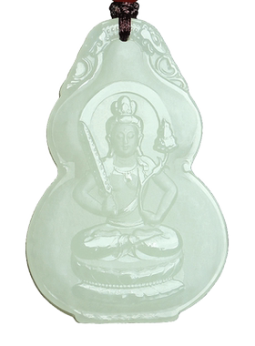 和田玉生肖兔文殊菩萨本命佛吊坠