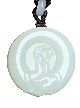 天然新疆和田玉白玉掌上明珠吊坠男女款玉石饰品玉佩项坠玉器项链