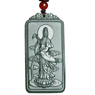 新疆和田玉青玉观音玉坠男吊坠玉净瓶柳枝双面观音牌佛像挂件大号