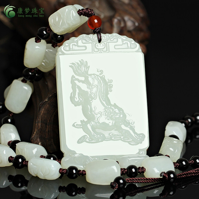 天然新疆和田玉白玉貔貅吊坠男款招财进宝貔貅挂件玉石项链绳