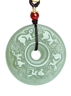 和田玉五鼠运财平安扣玉吊坠挂件