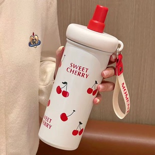 保温杯女高颜值随行大容量吸管水杯子2024新款 不锈钢内胆学生水壶