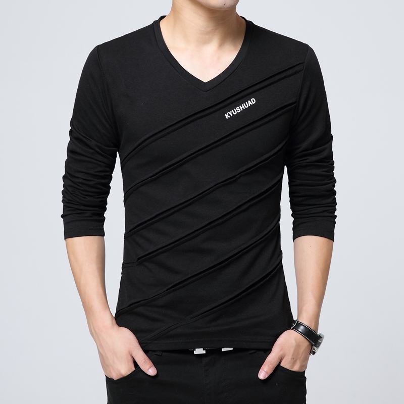 长袖t恤男士领加肥大韩版青年