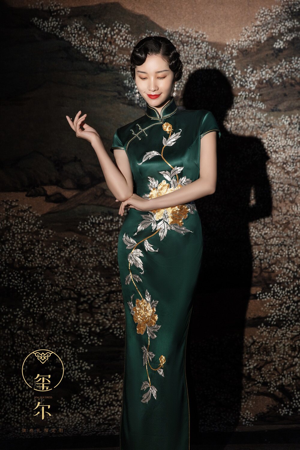 真丝复古花色礼服高端定制