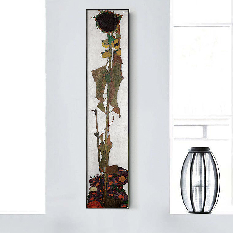 席勒 向日葵 大师艺术装饰画工作室样板房墙面壁画竖长条玄关挂画