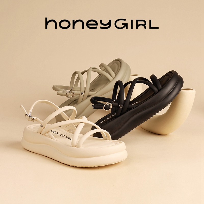 honeyGIRL时尚凉鞋女2025新款夏季女生厚底松糕鞋外出透气女鞋潮