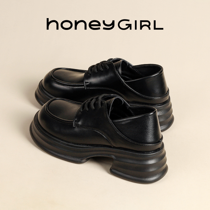 honeyGIRL夏季乐福鞋女薄款2025新款厚底粗跟小皮鞋女英伦风软底