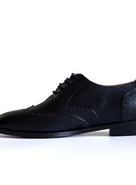 |女鞋|小方头皮底复古Wing Tips handmade shoes Brogues swing